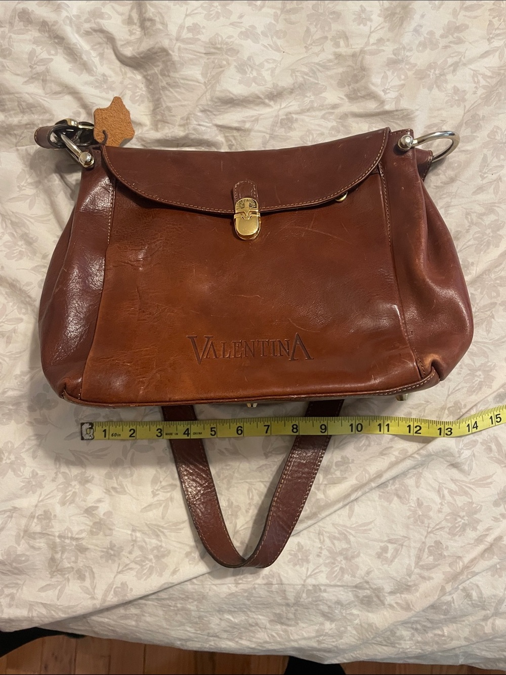 Valentina Brown 100% Genuine Leather Shoulder Bag with Gold Hardware Italy - Picture 8 of 9
